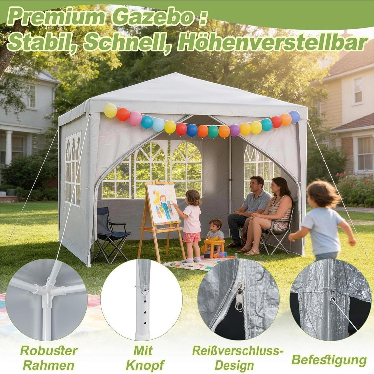 3x6m Partyzelt mit Seitenteilen – Gartenpavillon Grau