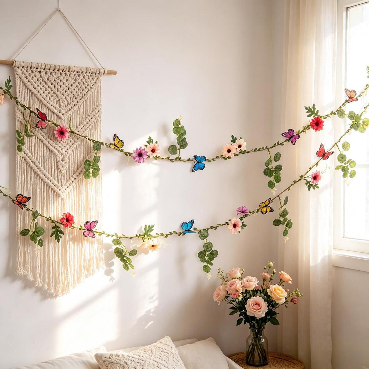 Blumen Girlande mit Schmetterlingen – 2er Set, 2m lang