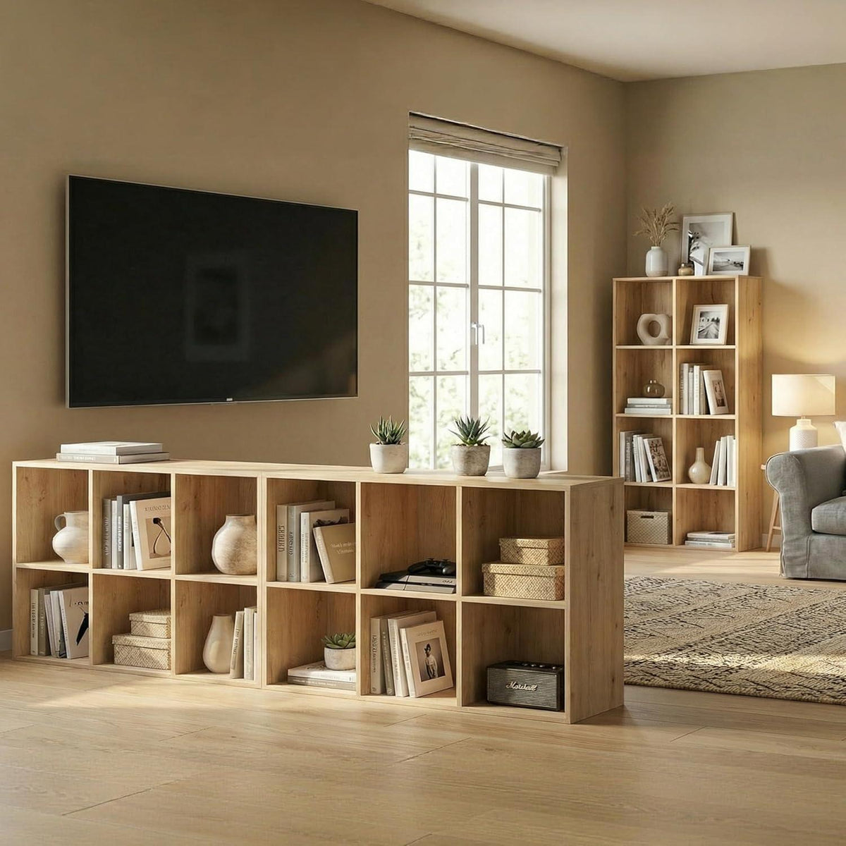 Holz Würfelregal 8 Fächer mit Rückwand – Bücherregal & Raumteiler