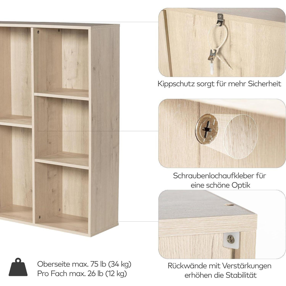 Holz Würfelregal 8 Fächer mit Rückwand – Bücherregal & Raumteiler