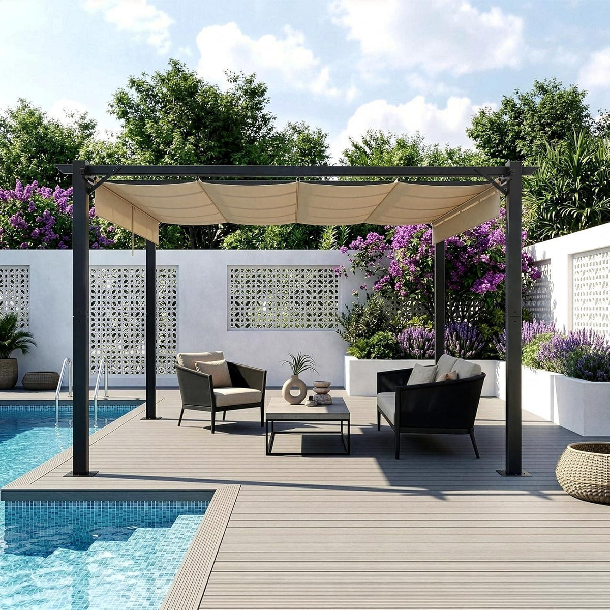 LEADZM Pergola 3x4m – Freistehender Pavillon mit Schiebedach