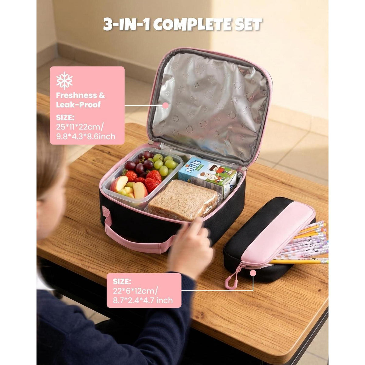 Schulrucksack Set Mädchen 3-7 Klasse | Leicht, Rosa & Schwarz