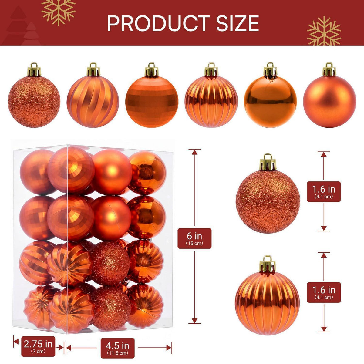 24 Weihnachtskugeln Set, 4cm, Bruchsicher & Dekorativ