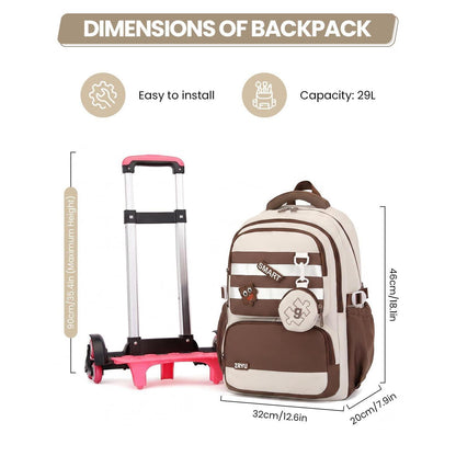Schultrolley Rucksack Mädchen 3-9 Klasse, Braun, Höhenverstellbar