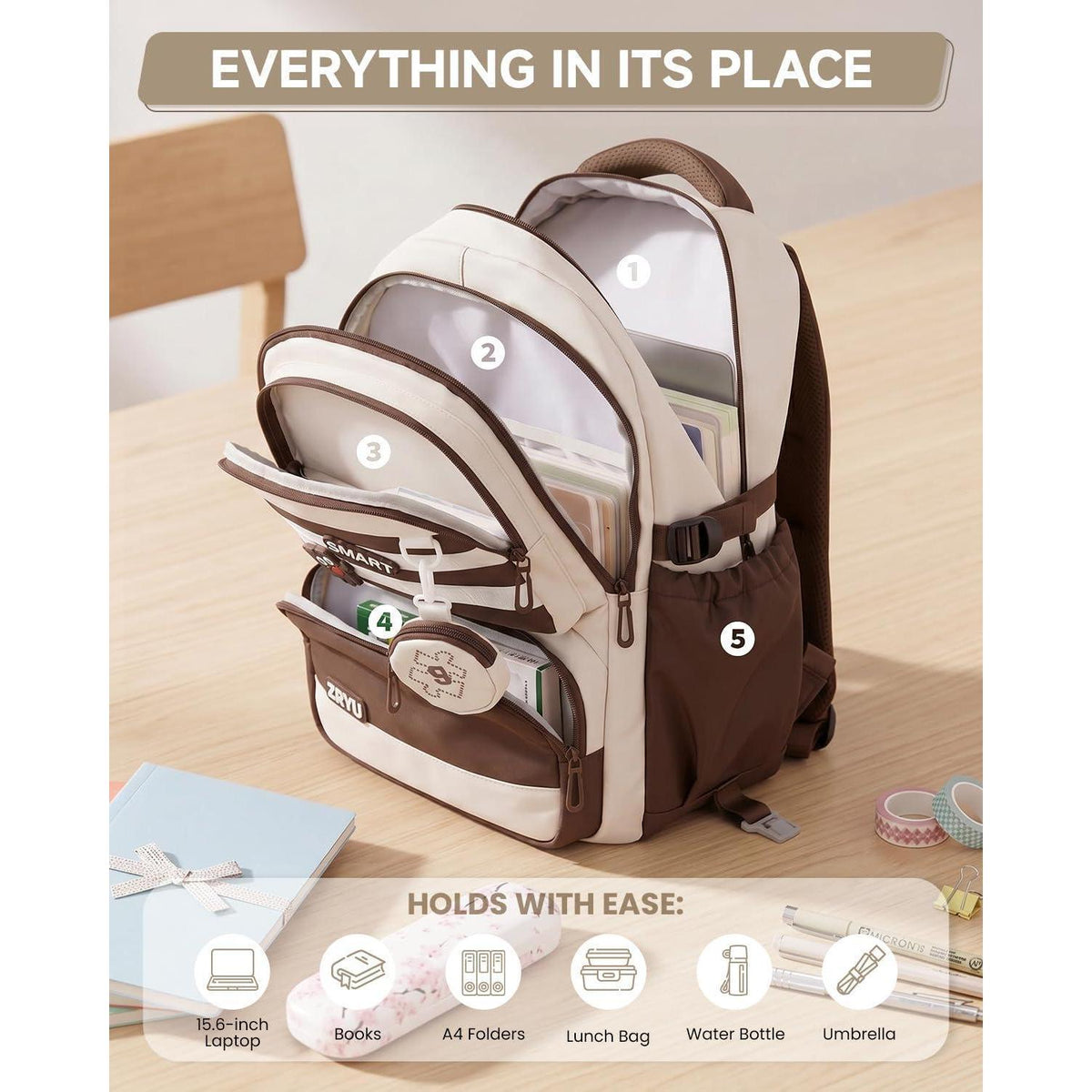 Schultrolley Rucksack Mädchen 3-9 Klasse, Braun, Höhenverstellbar