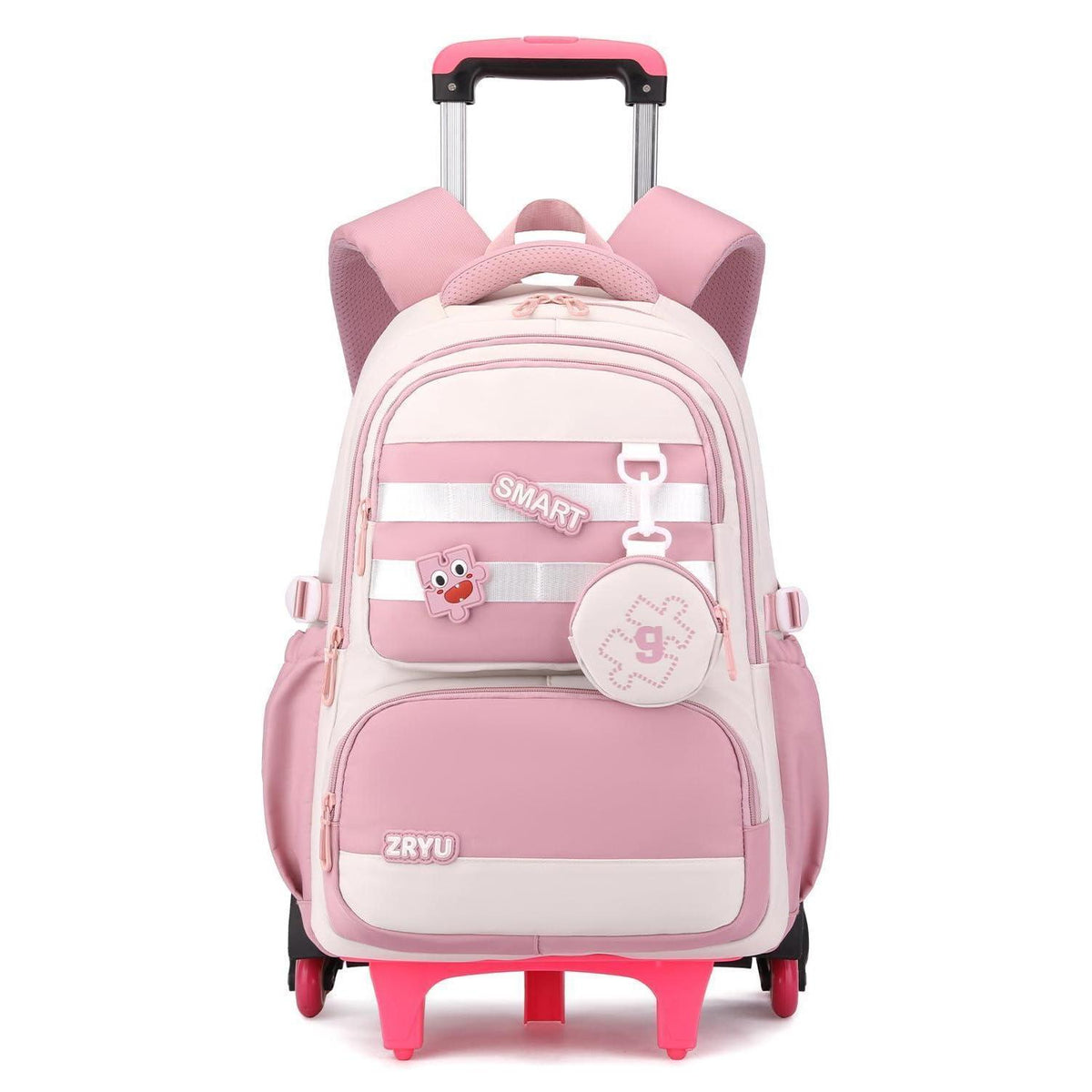 Schultrolley Rucksack Mädchen 3-9 Klasse, Rosa, Abnehmbar & 6 Räder