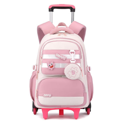 Schultrolley Rucksack Mädchen 3-9 Klasse, Rosa, Abnehmbar & 6 Räder