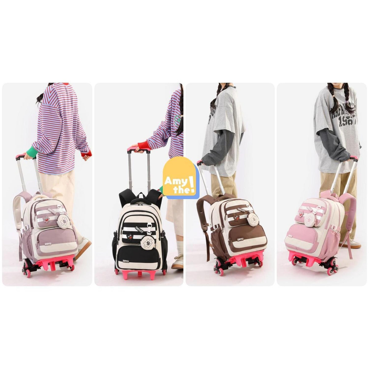 Schultrolley Rucksack Mädchen 3-9 Klasse, Abnehmbar & 6 Räder