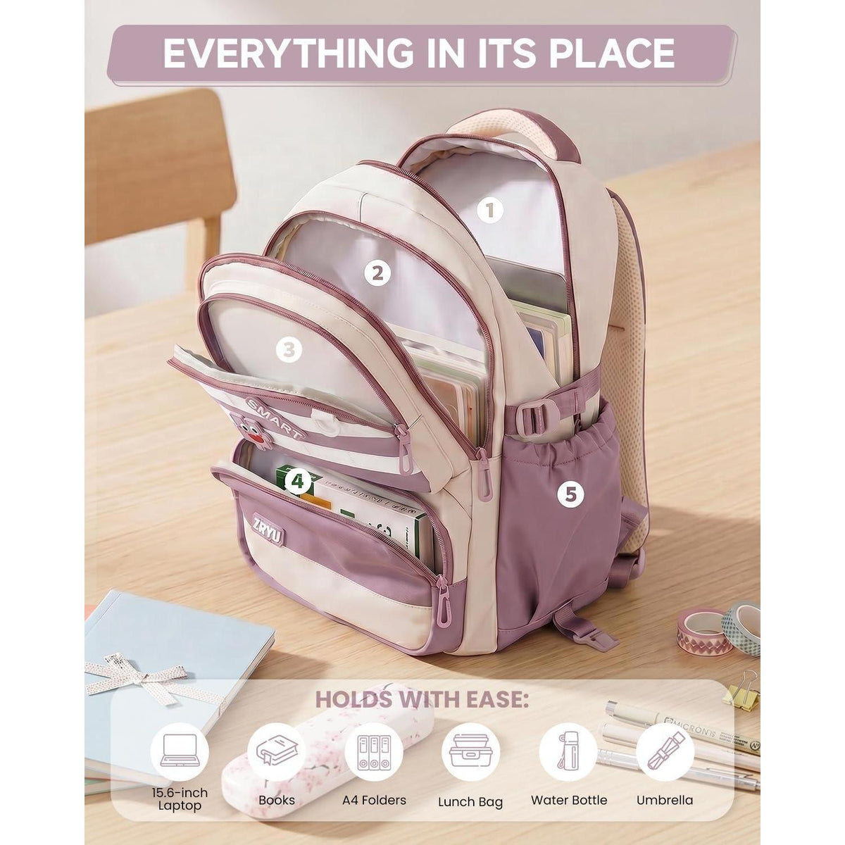 Schultrolley Rucksack Mädchen 3-9 Klasse Lila, Höhenverstellbar