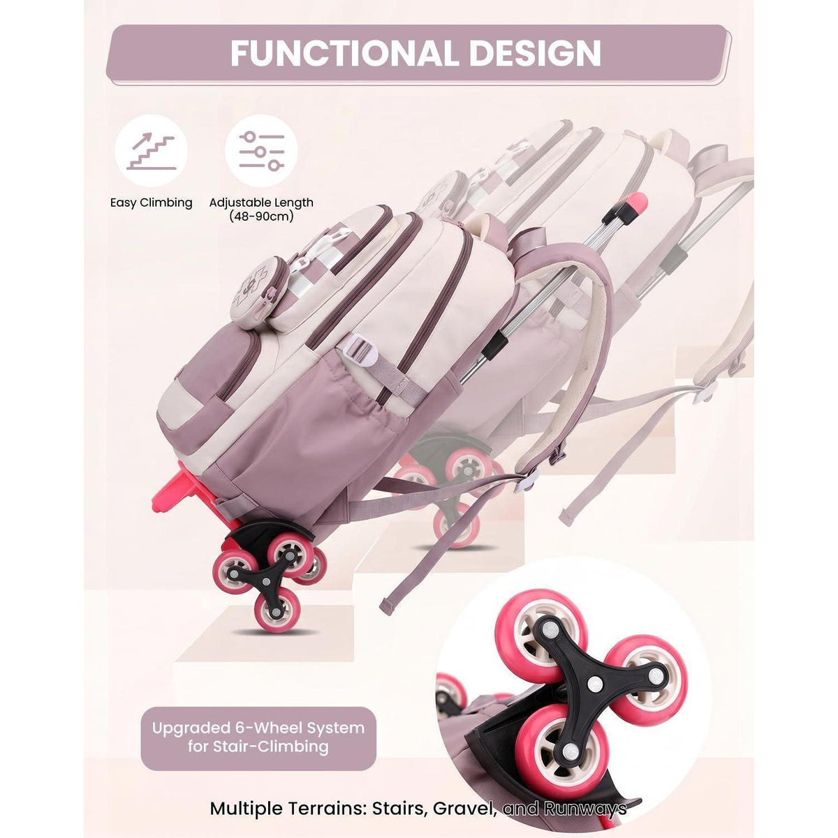 Schultrolley Rucksack Mädchen 3-9 Klasse Lila, Höhenverstellbar