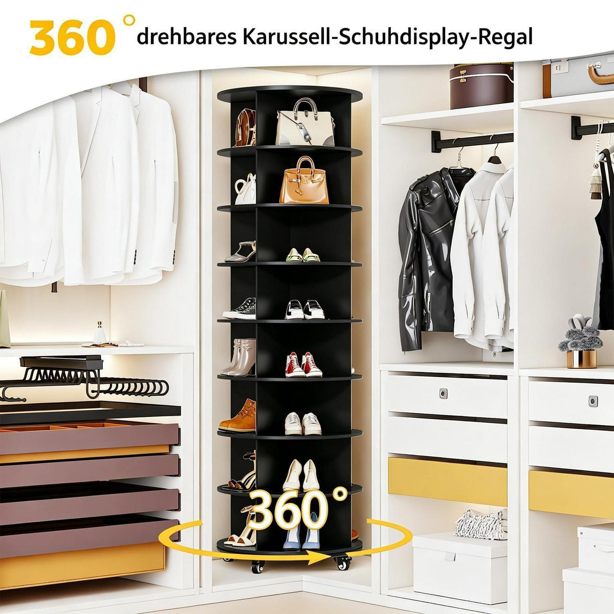 Drehbares Schuhregal 8-stöckig | 360° Schuhschrank Schwarz
