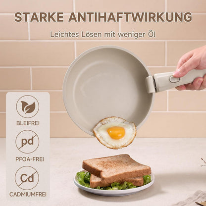 19-tlg. Antihaft-Topfset mit abnehmbaren Griffen – Taupe