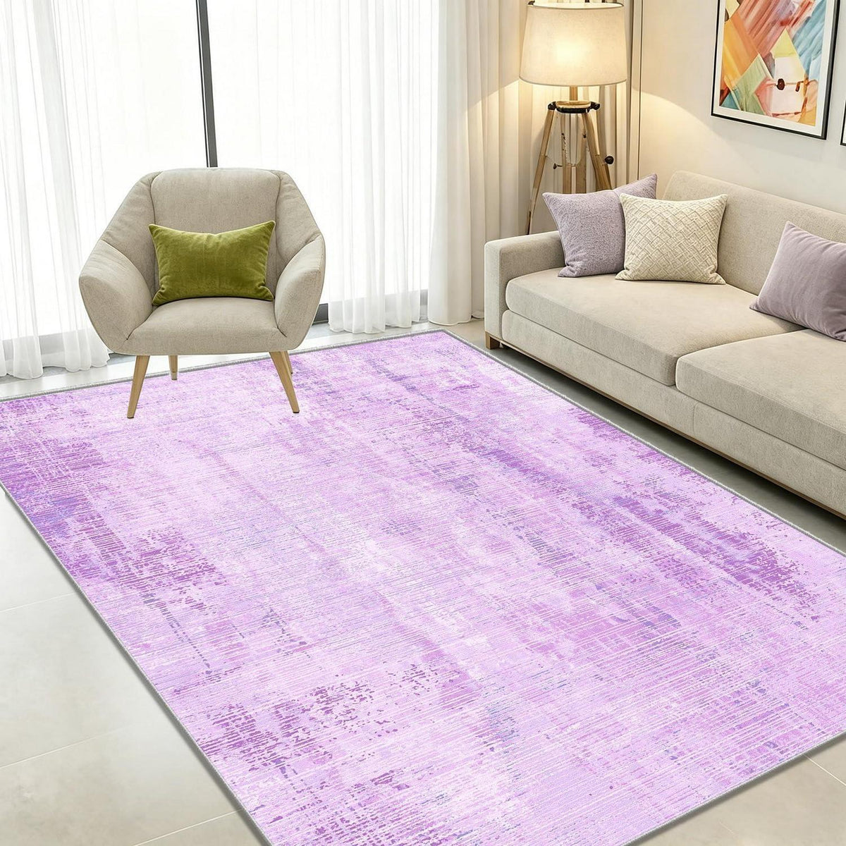 Vintage Teppich Lila 200x300cm - Weicher Kurzflor Teppich Wohnzimmer