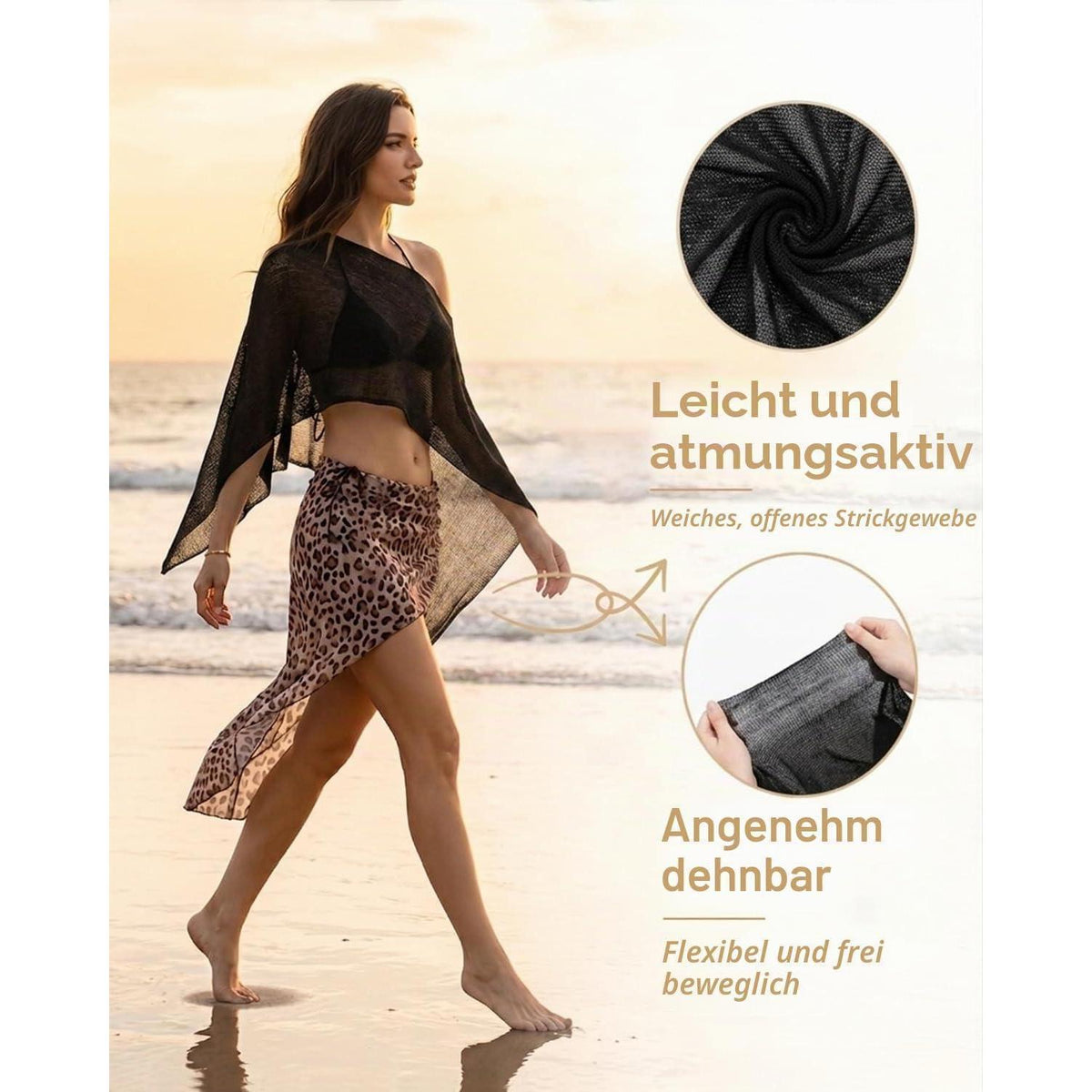 Damen Poncho Netz Schal Off-Shoulder Schwarz