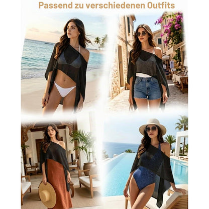 Damen Poncho Netz Schal Off-Shoulder Schwarz