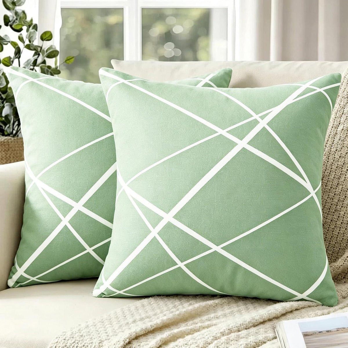 Samt Kissenbezug 40x40 Salbeigrün 2er Set Geometrisch
