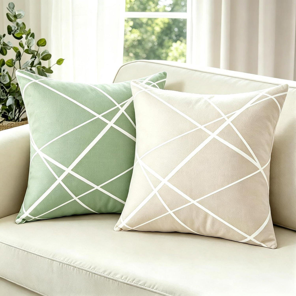 Samt Kissenbezug 40x40 Salbeigrün 2er Set Geometrisch
