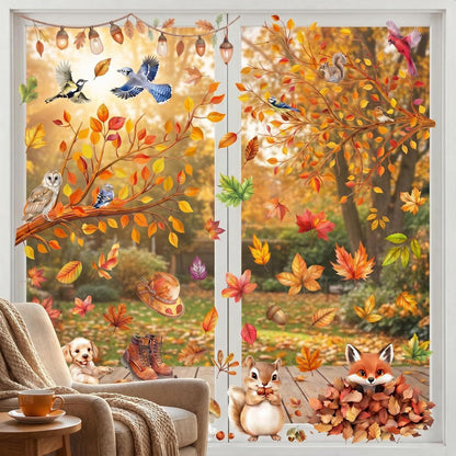 Herbst Fensterbilder 71-teilig - Fensterdeko Ahorn, Kürbis & Eule