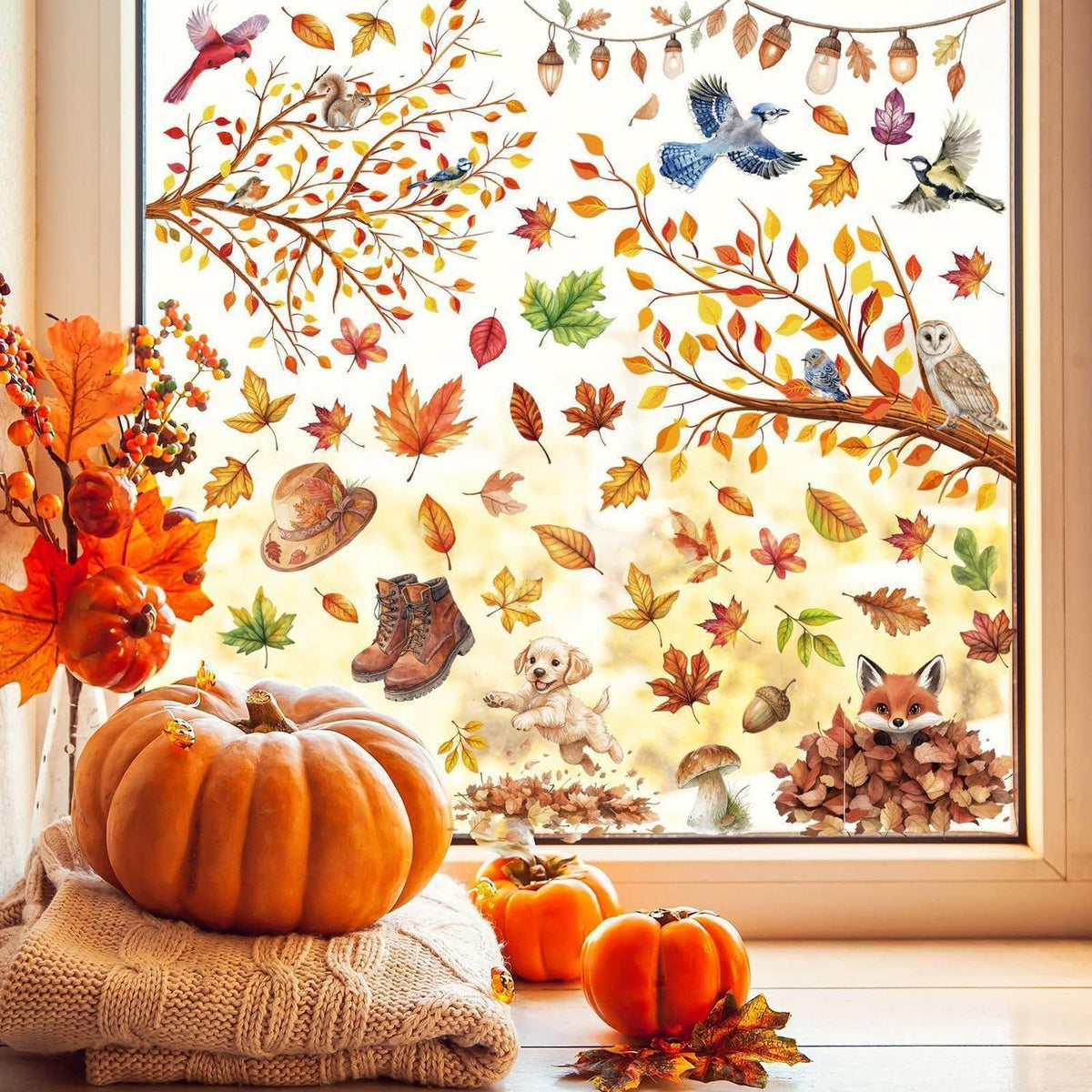 Herbst Fensterbilder 71-teilig - Fensterdeko Ahorn, Kürbis & Eule