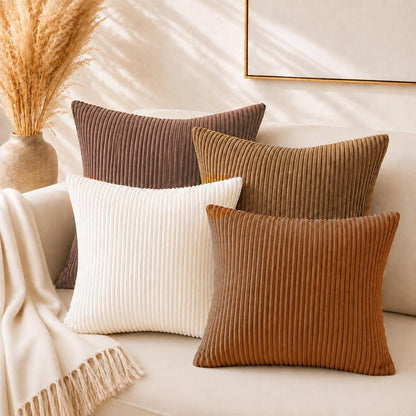 Kordsamt Kissenbezüge 50x50 cm, 4er Set, Braun, Gestreift