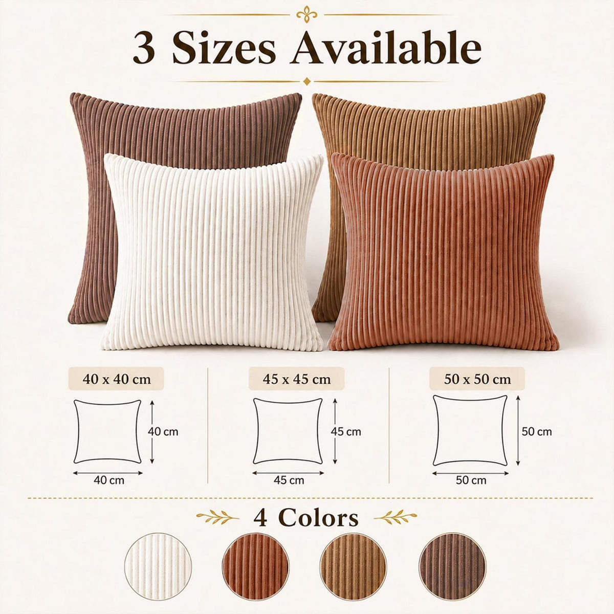 Kordsamt Kissenbezüge 4er Set 45x45 cm Brown Gestreift
