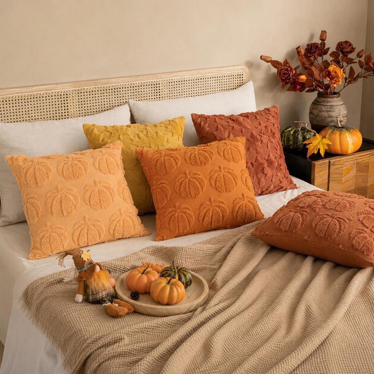 4er-Set Herbstkissenbezüge 45x45cm Kürbisdeko Orange