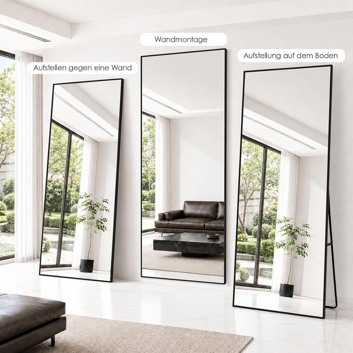 Großer Ganzkörperspiegel 198x89cm – Stand- & Wandspiegel Schwarz