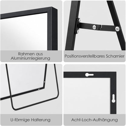 Großer Ganzkörperspiegel 198x89cm – Stand- & Wandspiegel Schwarz