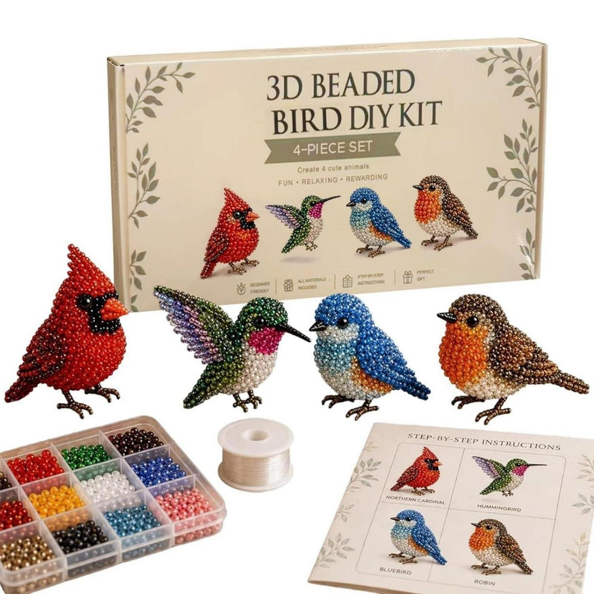 3D Perlentiere Bastelset Vogel – Kreatives DIY Kit für Erwachsene & Kinder