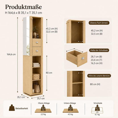 Drehbarer Spiegelschrank mit Stauraum – 360° Hochschrank für Flur