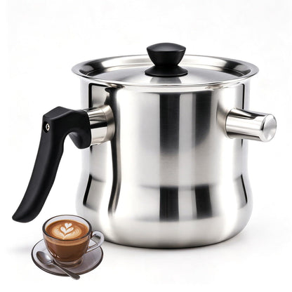 Doppelwandiger Milchtopf Edelstahl 1,5L mit Deckel & Pfeife
