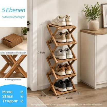 Klappbares Schuhregal Holz, Schmal & Platzsparend (Braun)