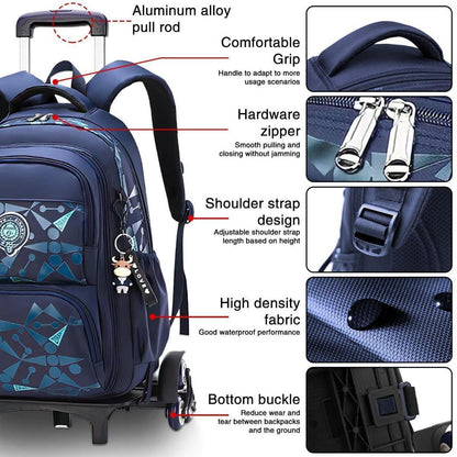 Rucksack mit Rollen für Kinder – Schultasche mit Trolley, Schwarz