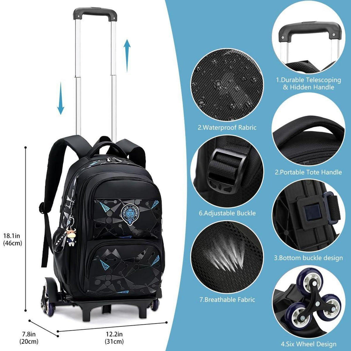 Rucksack mit Rollen für Kinder – Schultasche mit Trolley