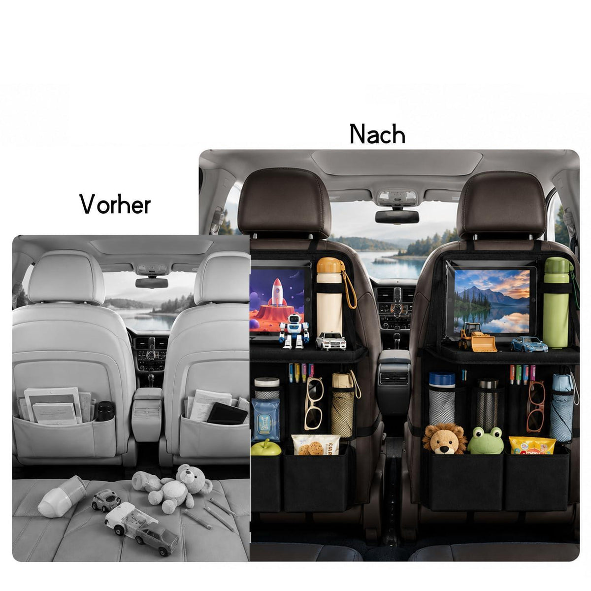 2x Autositz Organizer Kinder mit Klapptisch & Tablet-Halterung