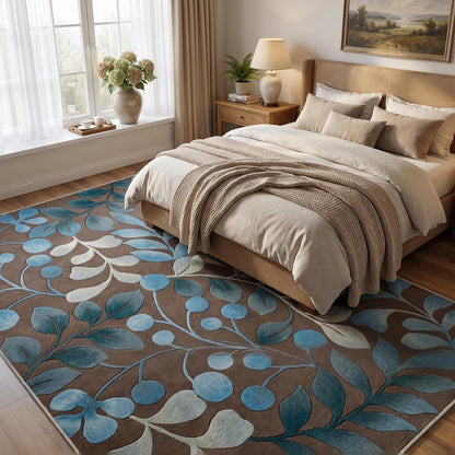 Waschbarer Kurzflor Teppich Braun-Blau 180x250 cm – Rutschhemmend & Weich