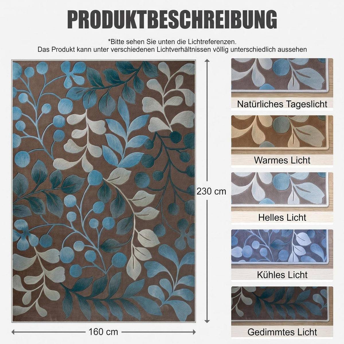 Waschbarer Kurzflor Teppich Braun-Blau 200x300 cm – Rutschhemmend & Weich