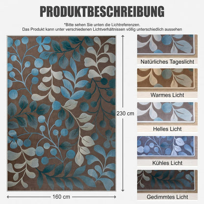 Waschbarer Kurzflor Teppich Braun-Blau 200x300 cm – Rutschhemmend & Weich
