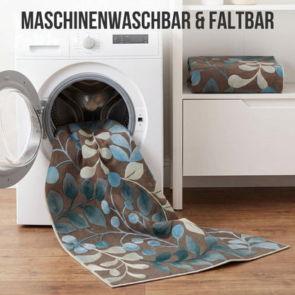 Waschbarer Kurzflor Teppich Braun-Blau 200x300 cm – Rutschhemmend & Weich