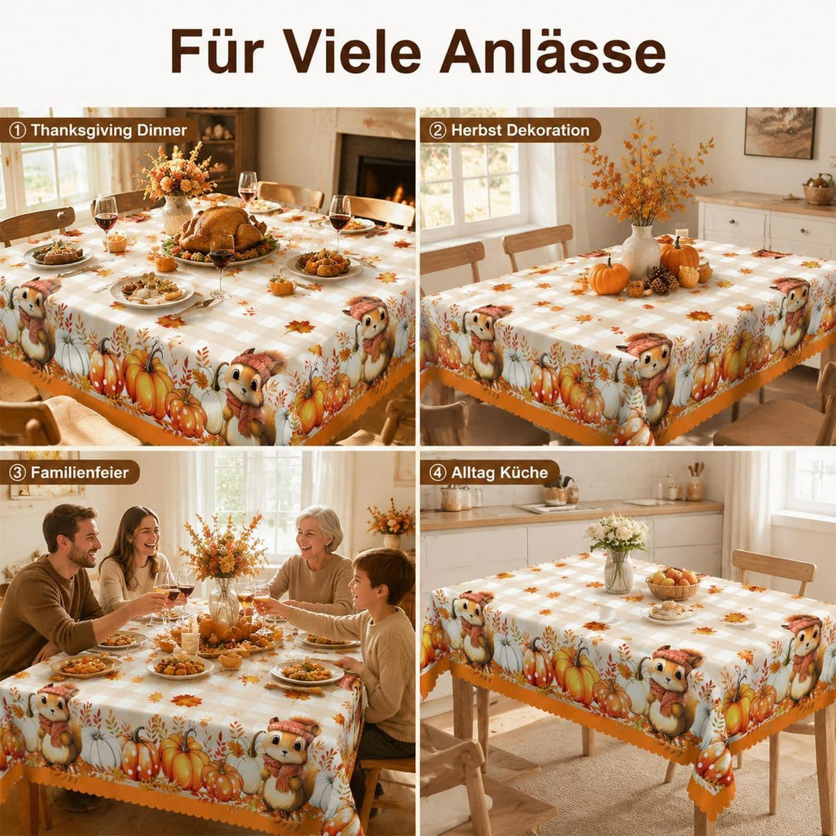 Kürbis Tischdecke Rechteckig – Herbstdeko für Thanksgiving