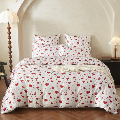 Satin Bettwäsche Set 135x200 Rot Herzen – 4-teilig & Hochwertig