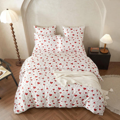 Satin Bettwäsche Set 135x200 Rot Herzen – 4-teilig & Hochwertig