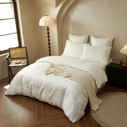 Satin Bettwäsche Set 135x200 Weiß Creme Schmetterling Jacquard