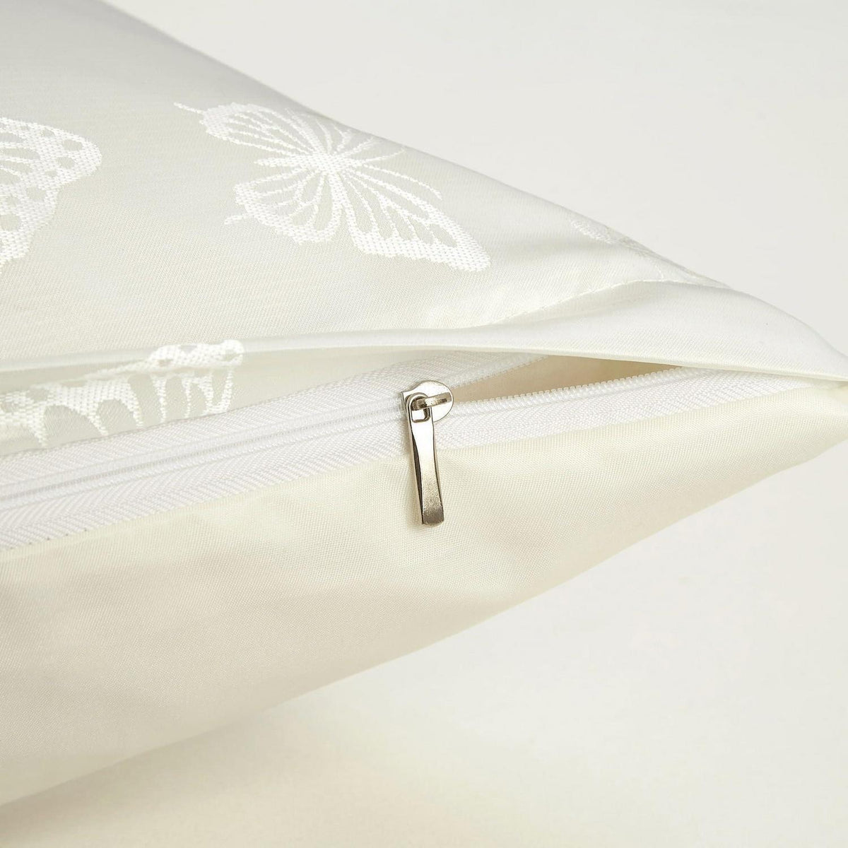 Satin Bettwäsche Set 135x200 Weiß Creme Schmetterling Jacquard