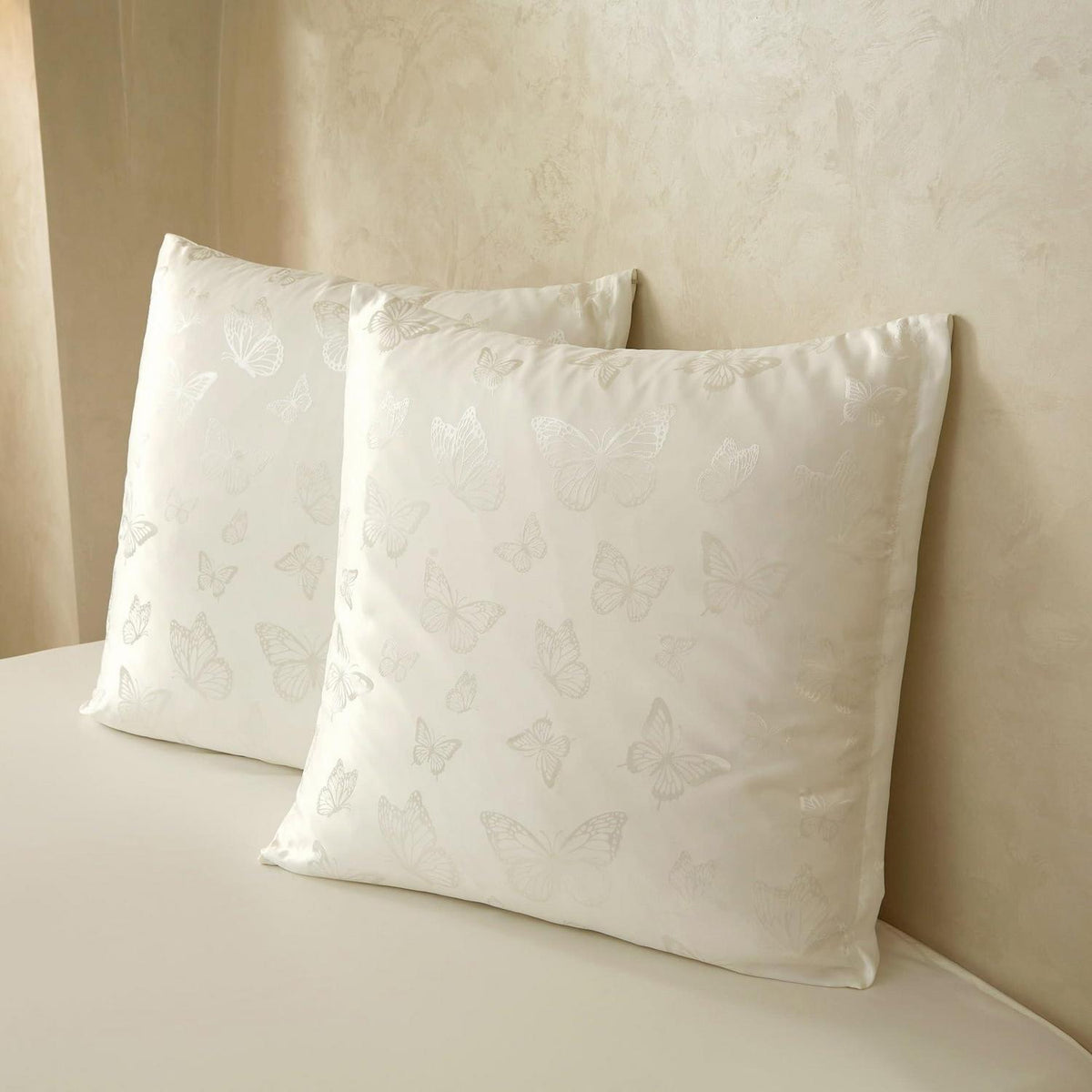 Satin Bettwäsche Set 135x200 Weiß Creme Schmetterling Jacquard