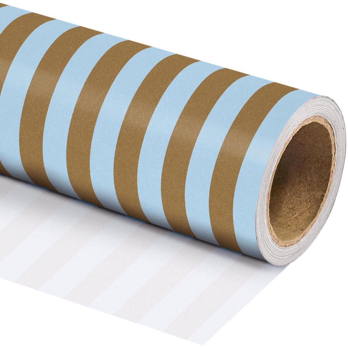Geschenkpapier mit Kraftstreifen, blau-braun, 43,2cm x 5m