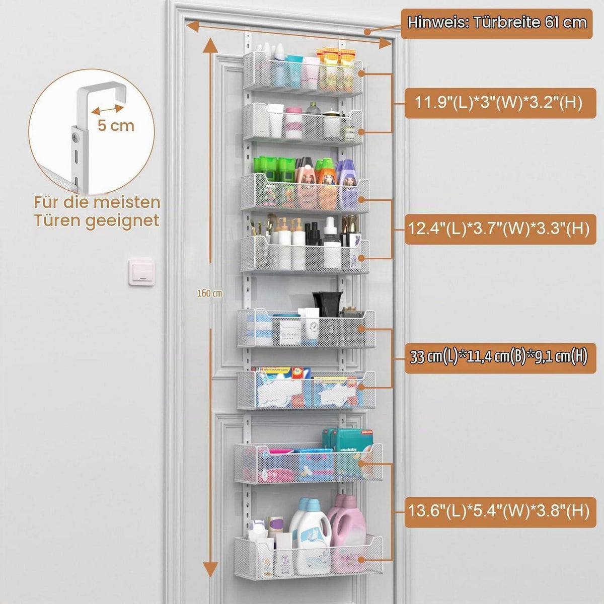 Über-Tür-Vorratsschrank-Organizer 8-stufig Weiß