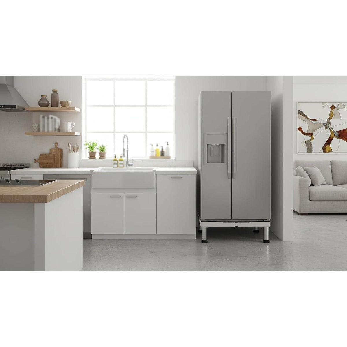 Höhenverstellbarer Kühlschrank-Unterbau | Weiß | 300 kg Traglast