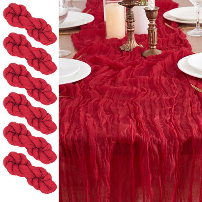 6x Tischläufer Boho Gaze 90x300cm Rot – Rustikale Tischdeko