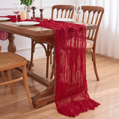 6x Tischläufer Boho Gaze 90x300cm Rot – Rustikale Tischdeko